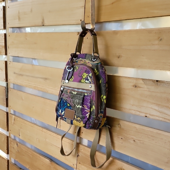 Fossil Bag/Backpack Bag. Vibrant Colorful Bag Leather & Canvas - Picture 7 of 15